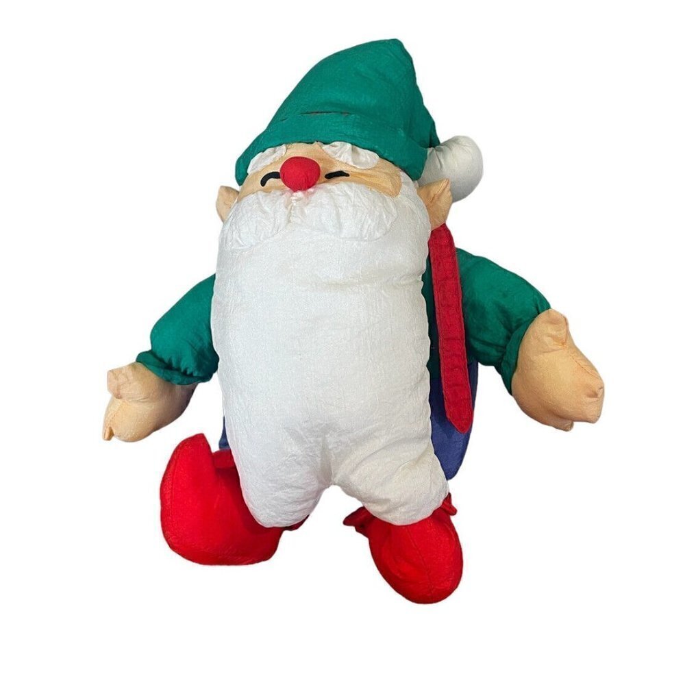 Dept 56 Plush Santa Claus Department 56 9" Green Christmas Red Elf Puff Vintage
